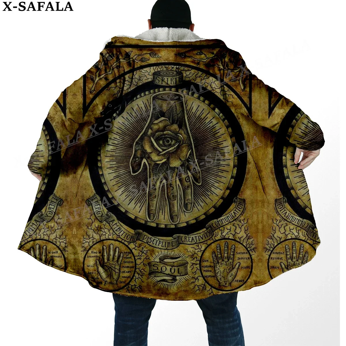 

Alchemy Symbol Viking Tattoo 3D Print Thick Warm Hooded Cloak Men Overcoat Coat Windproof Fleece Cape Robe Hooded Blanket-2