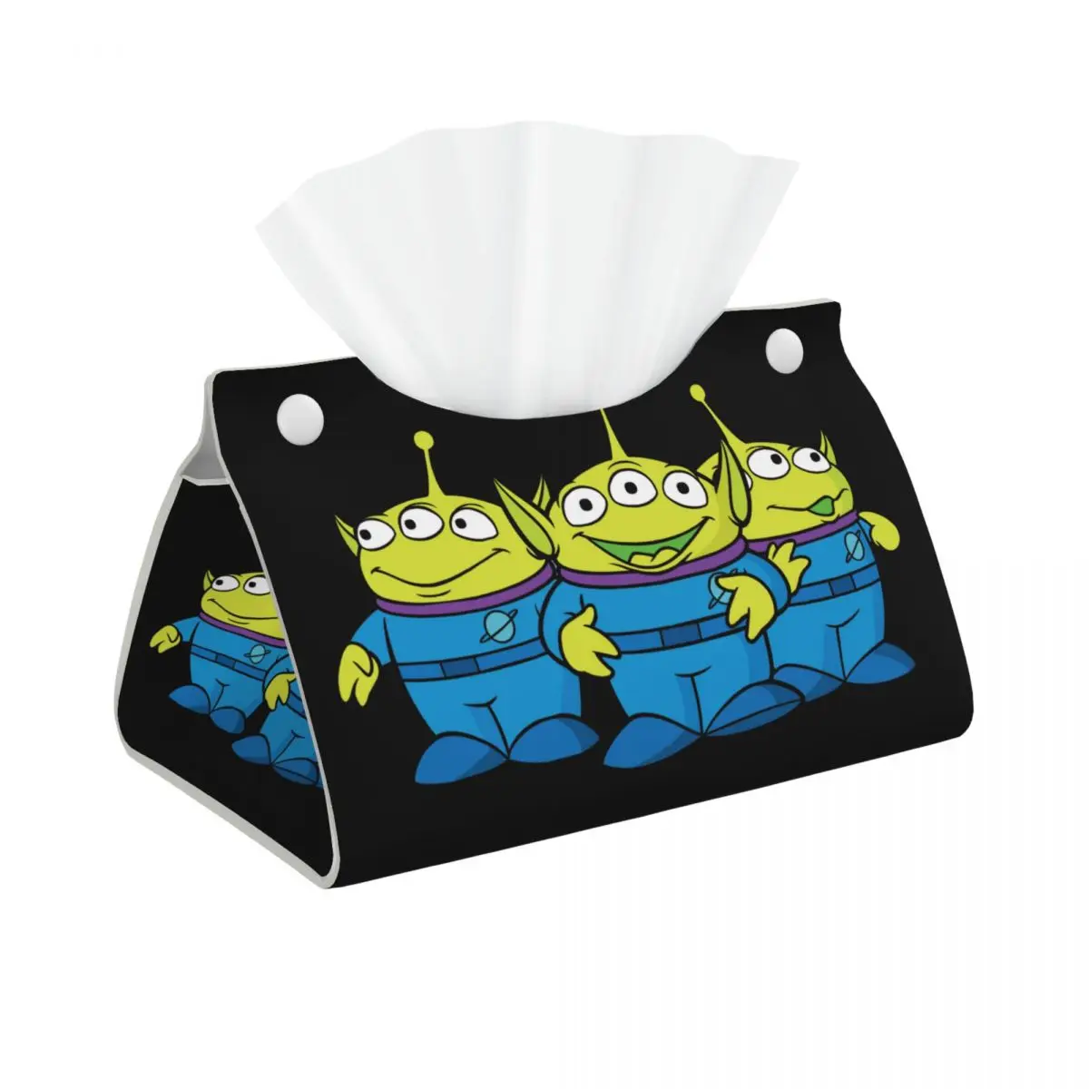 Custom Cute Toy Story Alien Tissue Box Cover Rectangular PU Leather Cartoon Facial Tissues Holder for Car