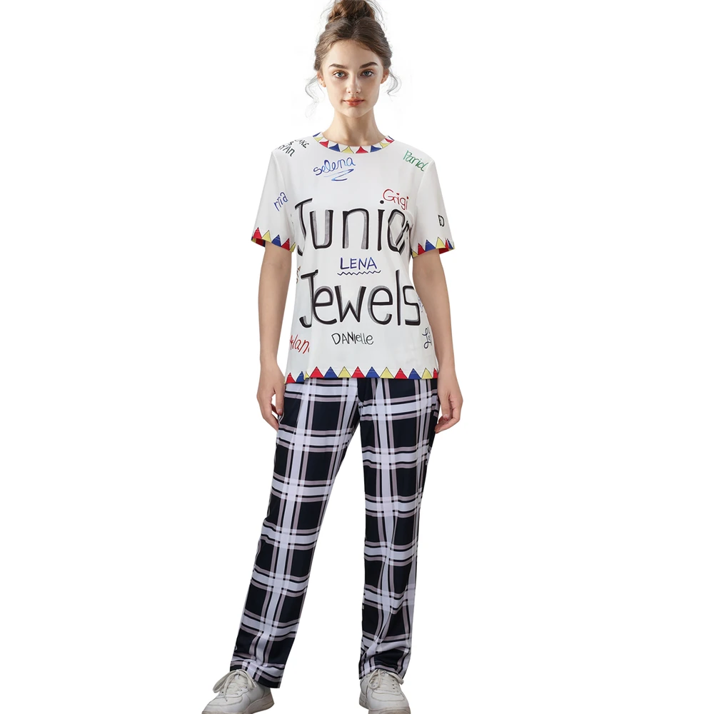 Taylor Costume You Belong with Me Junior Jewels Printed T-shirt Pants Set for High School Girls Students Takerlama