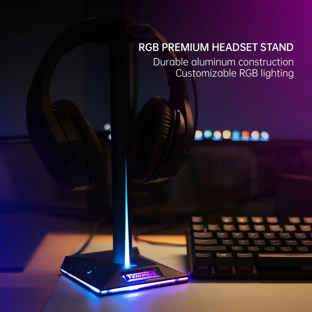 RGB Gaming Headset Stand with LED Base/USB Pickup Light Computer Desktop Headphone Display Holder PC Game Earphone Accessories