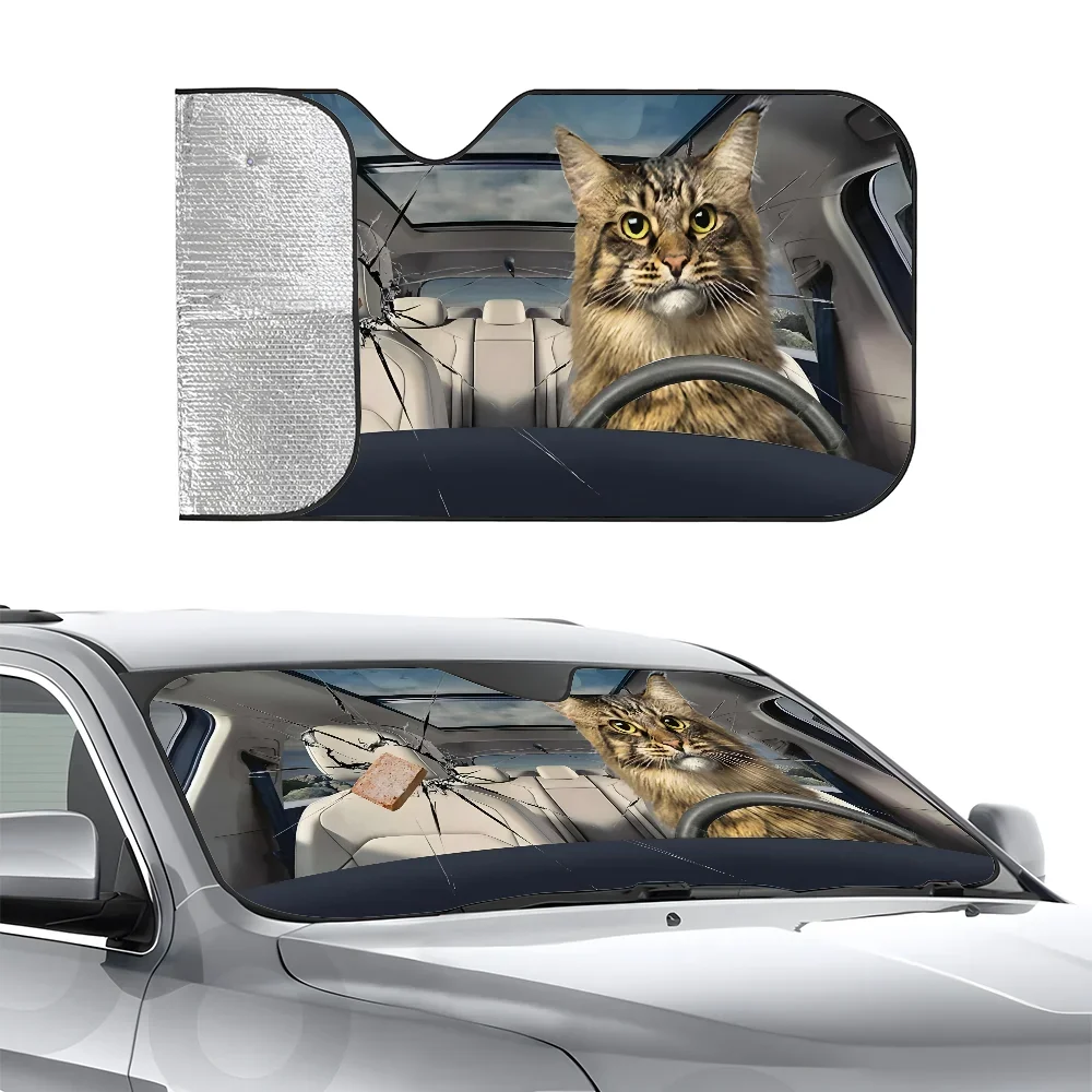 

Maine Coon Cat Car SunSha Heat-insulating Aluminum Film Windshield Sunshas UV Rays Blocks Car Sun Visor Protector