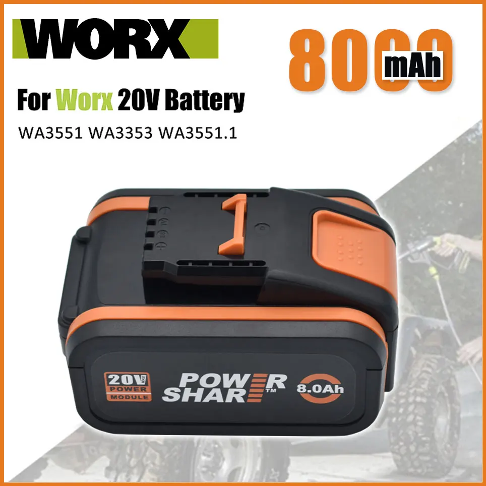 

Worx 20V 8.0Ah Lithium battery Rechargeable WA3553 WA3551 WA3553.1 WA3570 for All WORX Electric and Garden Tools