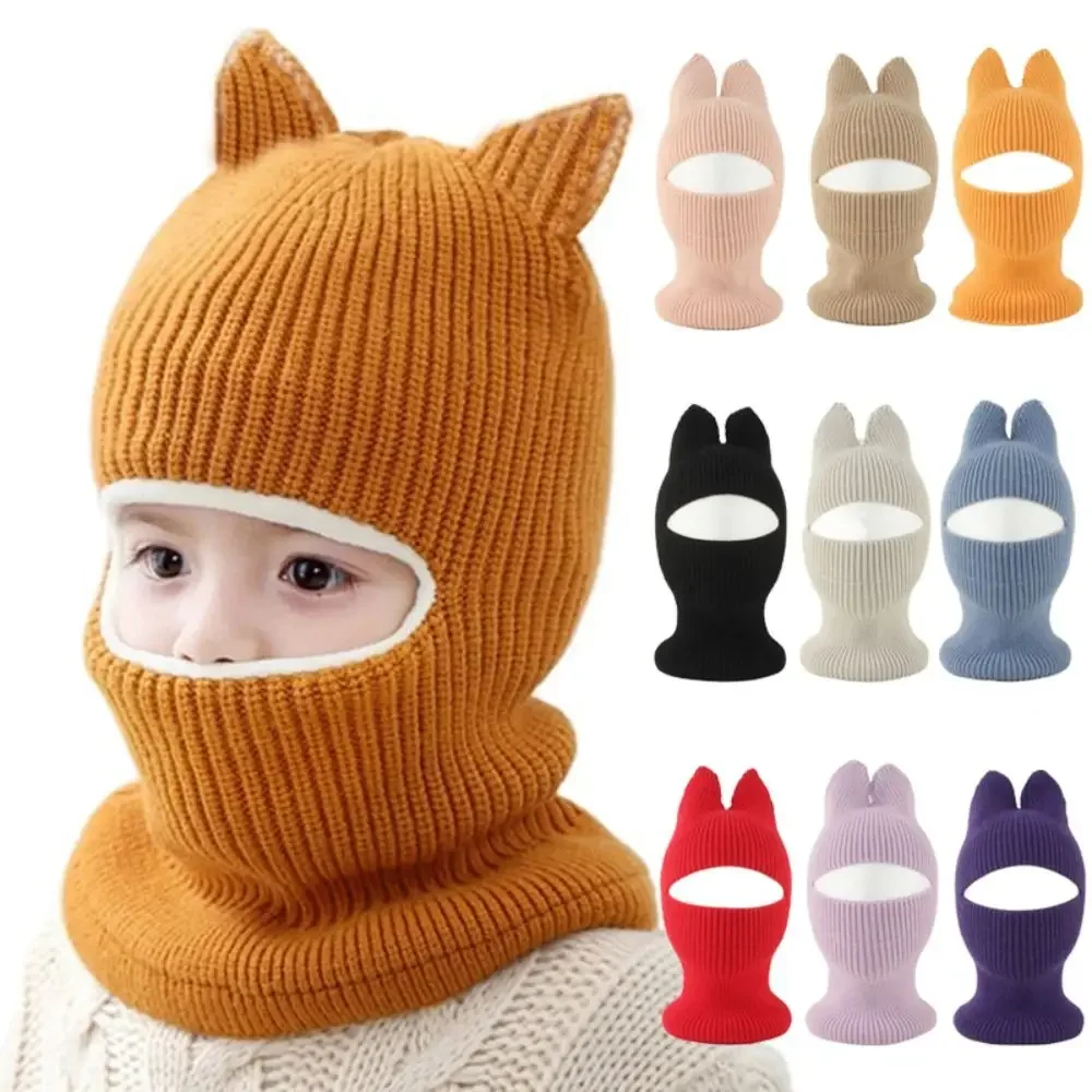 

New Knitted Ears Protection Hat Crochet Windproof Balaclava Hat Soft Wool One-piece Kids Hat Winter