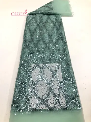 OLOEY 2026 African Tulle Lace Fabric High Quality French Mesh Sequins Embroidery for Women Evening Wedding Party Dresses