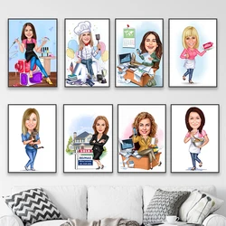 Custom Shop Assistant Cartoon Portrait Poster Veterinarian Doctor Portrait Print Chef Manicurist Boss Caricature Canvas Painting