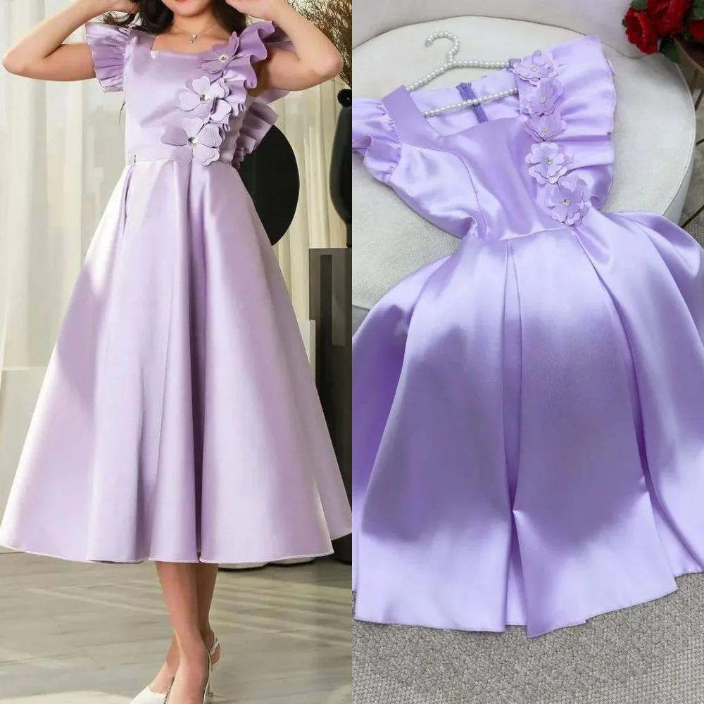 

Jiayigong Sparkle Prom Satin Applique Draped Engagement Gown Square Neck Bespoke Occasion Midi Dresses