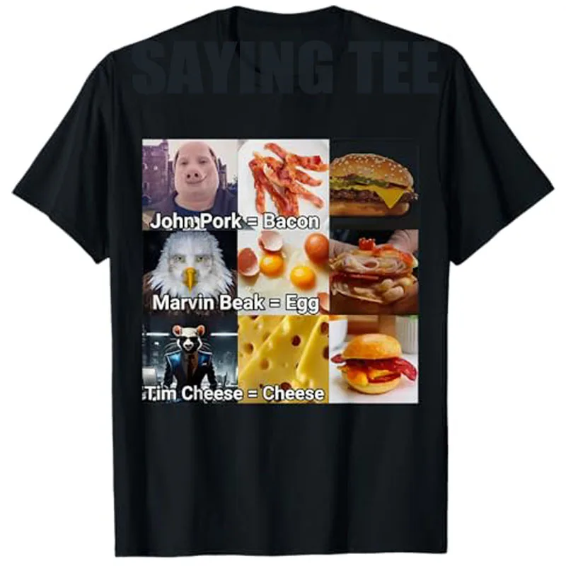 

John Pork Marvin Beak Tim Cheese Funny Bacon Egg Cheese T-Shirt Humor Streetwear Clothes Novelty Gift Y2k Short Sleeve Blouses