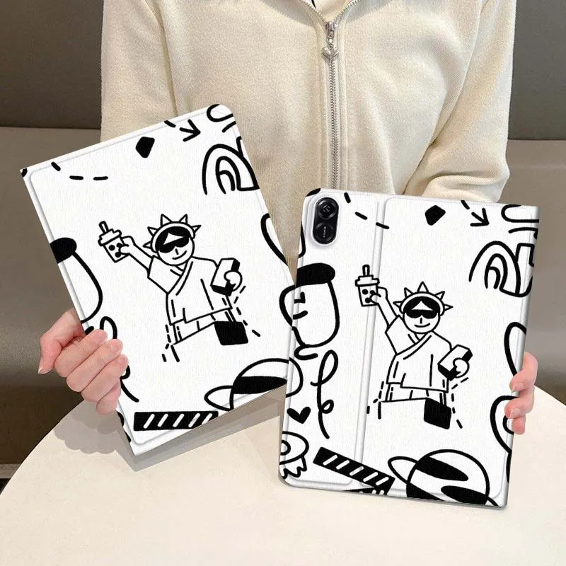 

Statue Liberty Cartoon Pattern For Honor Magic Pad 6 7 X8 V6 V7 Pro V8 X9 8 V8 9 13 X8a 2 V9 GT X9a X9 GT2 13.3 Inch Tablet Case
