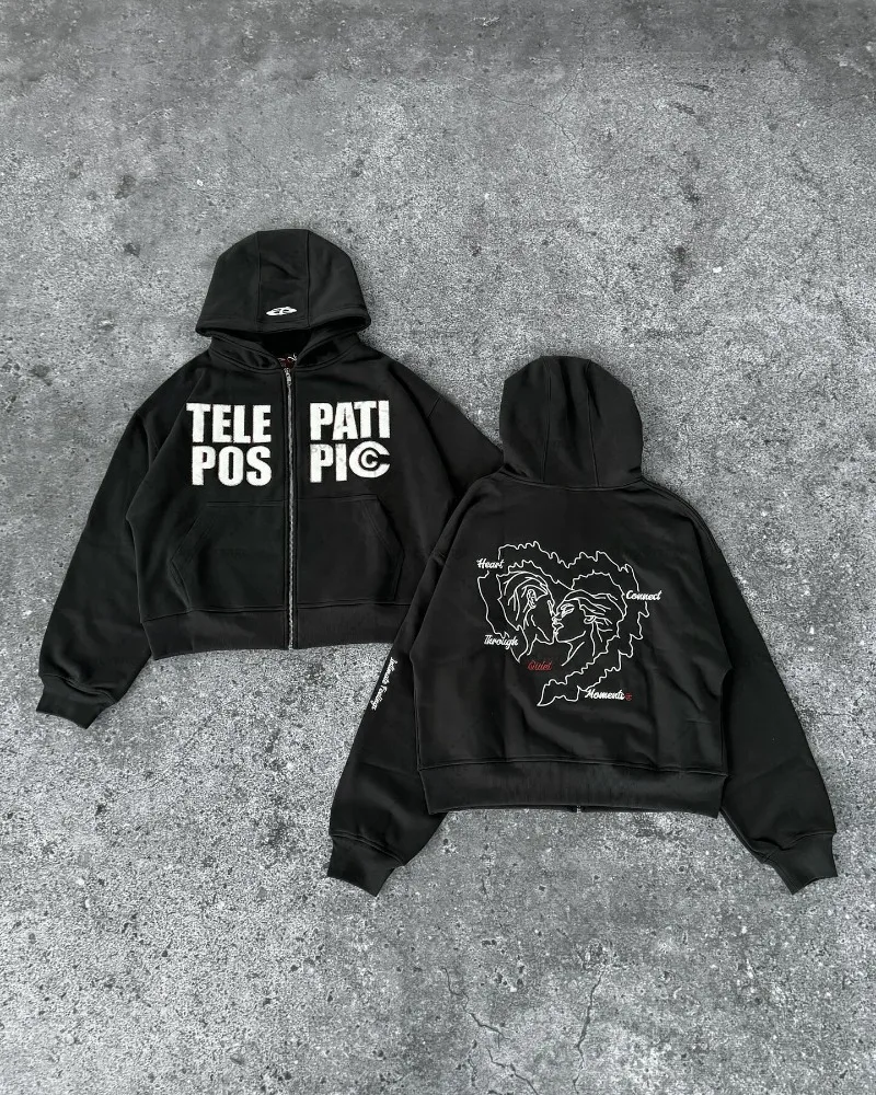 

American Harajuku street clothing personalized design letter pattern zipper hoodie men retro Y2K casual loose hoodie women