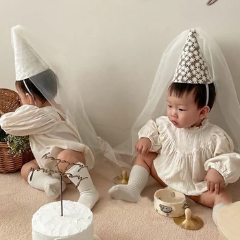 כובע יומולדת עם רקמת פרח דייזי של נסיכה, קישוט למסיבת יומולדת, כובע ראש 1 סט 1 יחידה.