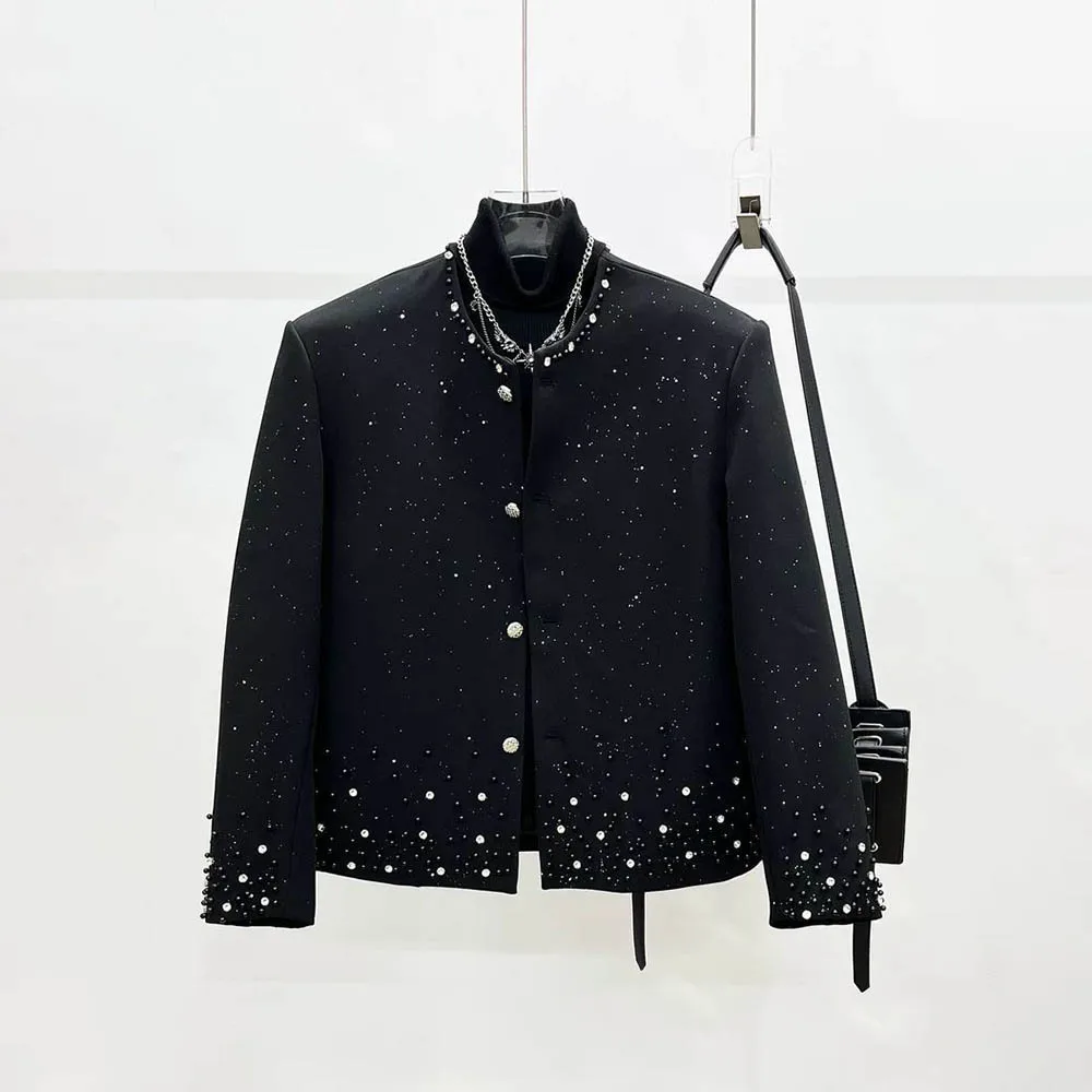 

Осенняя новая мужская куртка-рубашка с длинными рукавами и бриллиантами, модный тренд в стиле ретро, роскошные свободные повседневные нишевые мужские топы High Street
