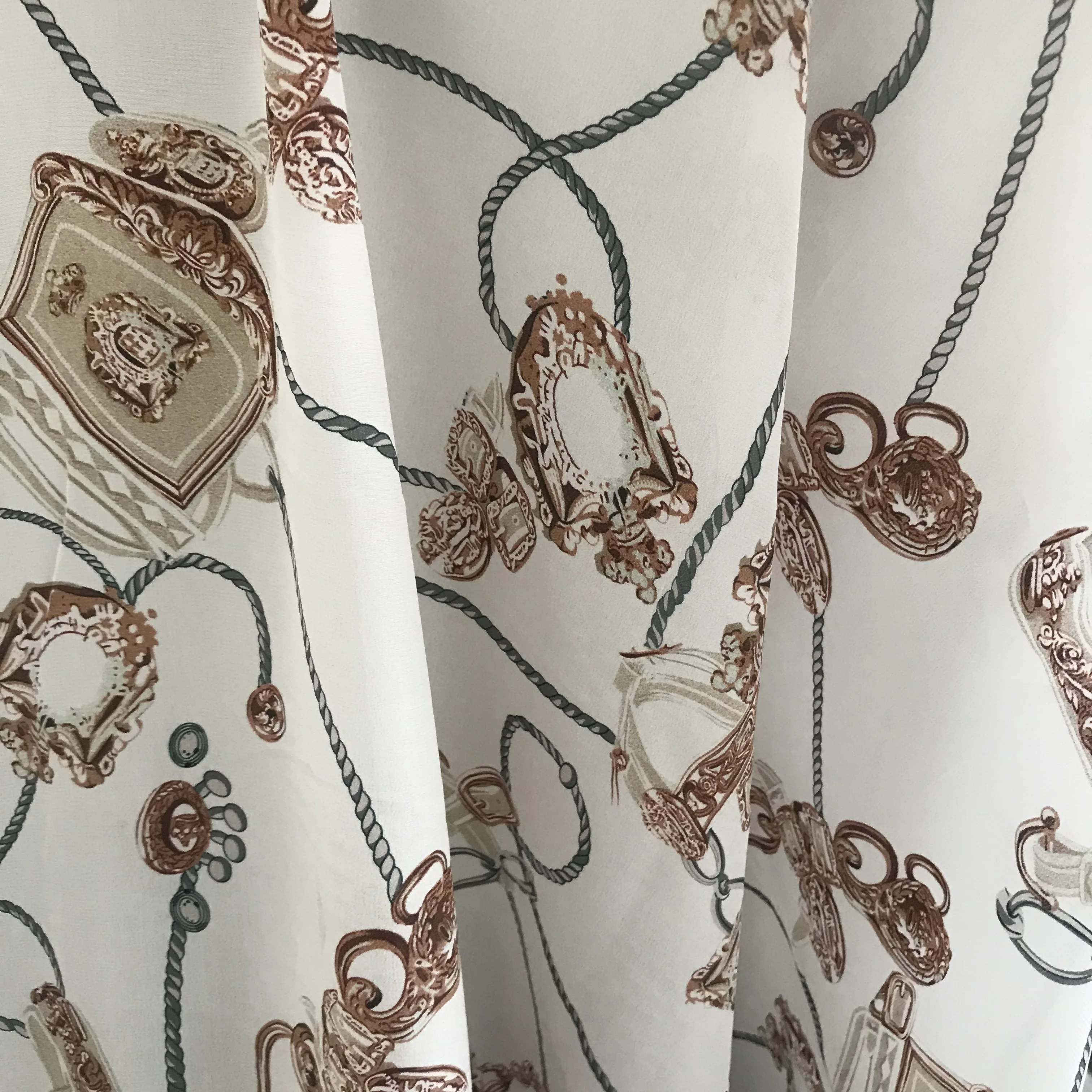 1 meter 100% Mulberry Silk 14 momme Crepe Silk Fabric Vintage Chains Printed 138cm 54