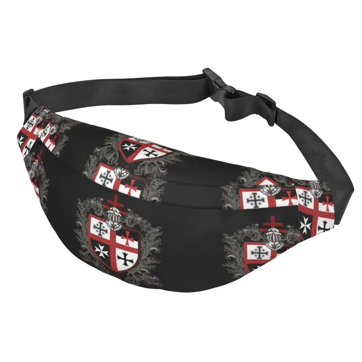 Knights Templar Cross Shield Symbol Fanny Pack Medieval Emblem Secret Order Sling Crossbody Waist Bag Hiking Phone Money Pouch