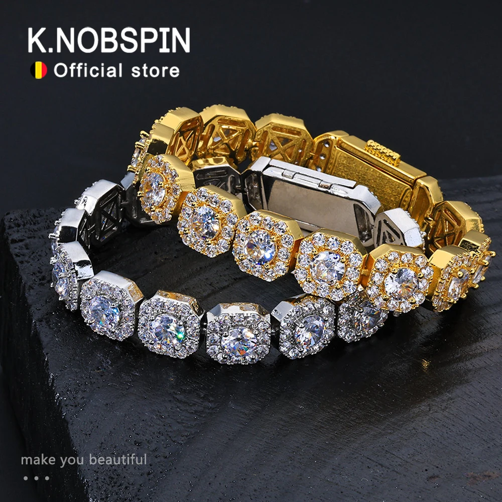 

KNOBSPIN All Moissanite Tennis Bracelet Original s925 Sterling Silver Plated 18k White Gold with GRA Bracelets for Women Man
