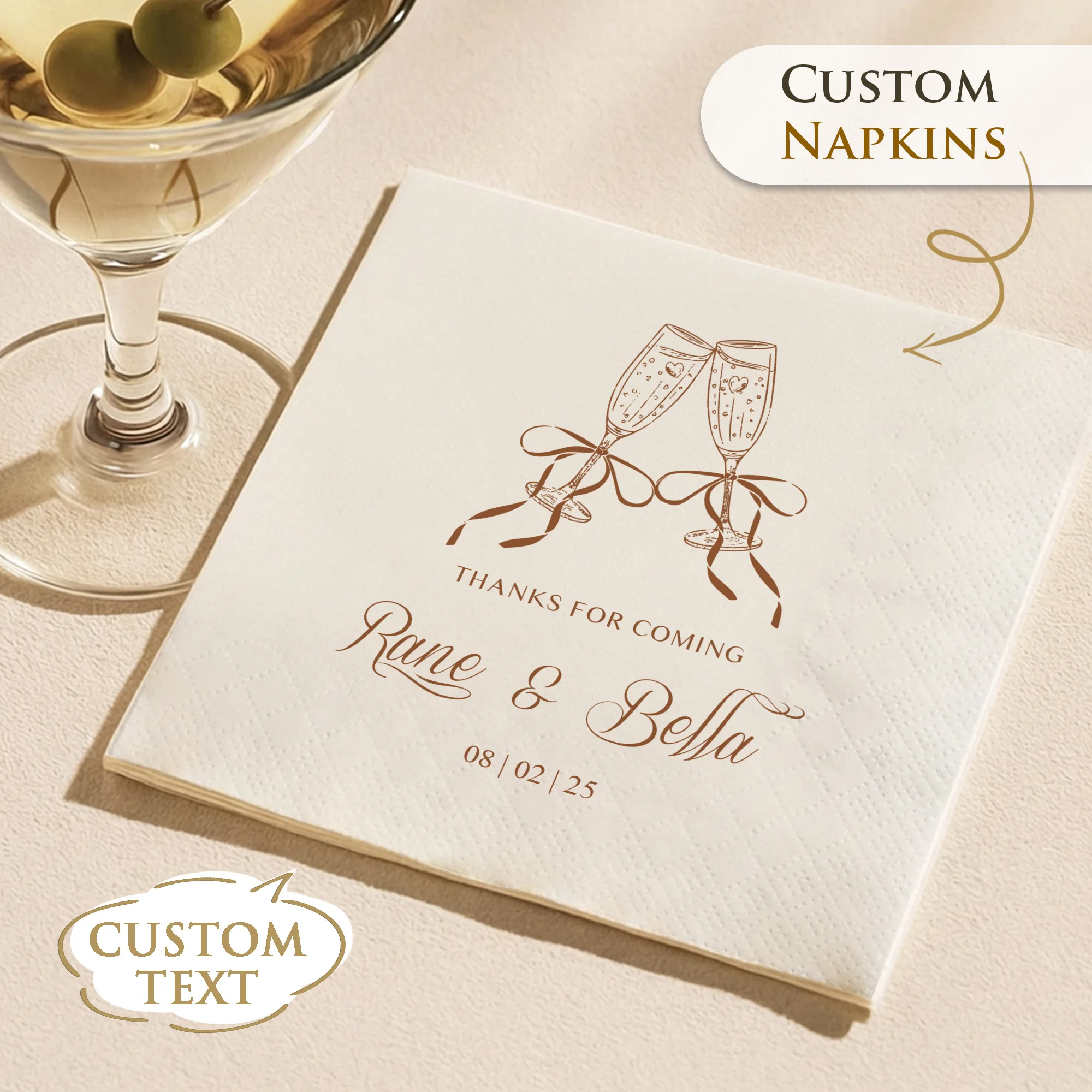 

Custom Cocktail Napkins 3 ply Personalized Cocktail Napkins Party Decor Disposable Paper Napkins For Wedding Anniversary Bridal