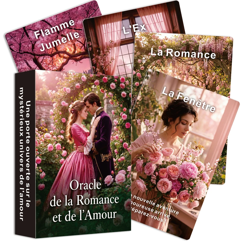 

French Oracle Cards, Romantic Love Theme, 50 Cards for Prophecy Guide, Reading, Card Games, Tarot Cards, Card Gifts, 12*8cm, 14+