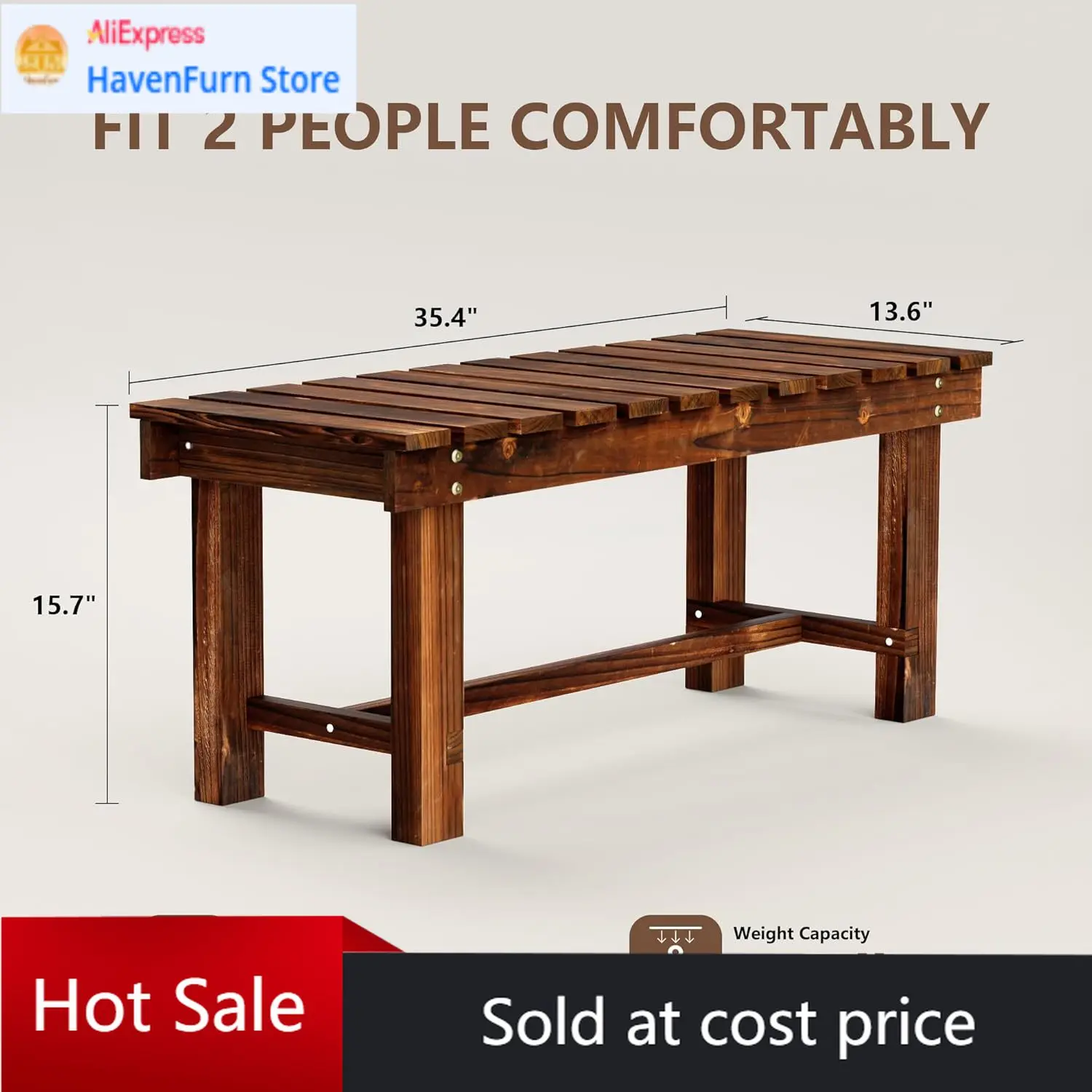 

Activity price35.5" Outdoor Garden Bench, Weatherproof Patio Benches 2-Person Seat Backless Wooden Porch Bench, Multifunctional