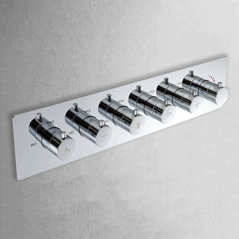 

Qlonn Bathroom Shower Diverter Thermostatic Concealed Mixing Valve Set Brass Chrome Faucets & 4/5/6 Functions Shower Controller