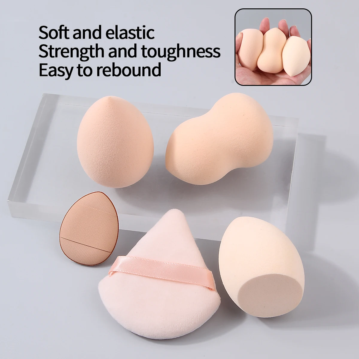 휴대용 메이크업 스펀지 파우더 퍼프 5종 세트, 플로킹 삼각형 파우더 퍼프, 메이크업 에그 미니 컨실러 파우더 퍼프