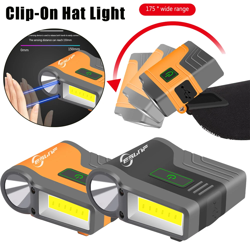 Induction Cap Clip Light Portable Waterproof Clip-on Baseball Cap Lamps USB Rechargable Cap Head Torch Light For Outdoor Fishing