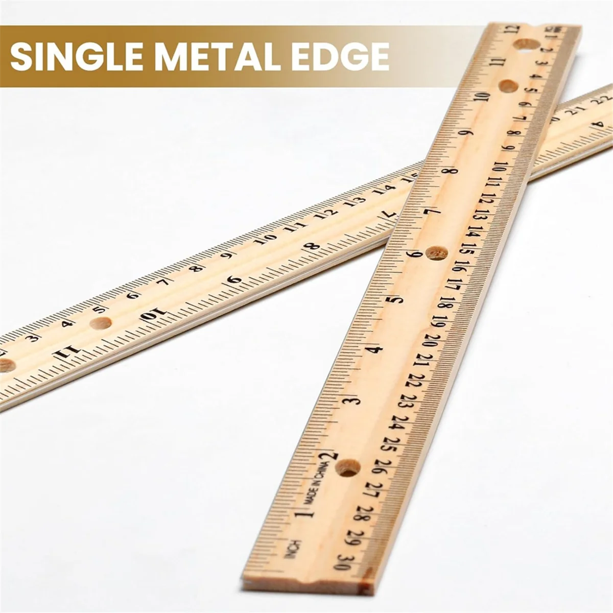2025 + 60 حزمة مسطرة خشبية 12 بوصة (30 سنتيمتر) مسطرة قياس الخشب السائبة مع 4 ثقوب للمدرسة والمكتب صياغة لوازم الفصول الدراسية