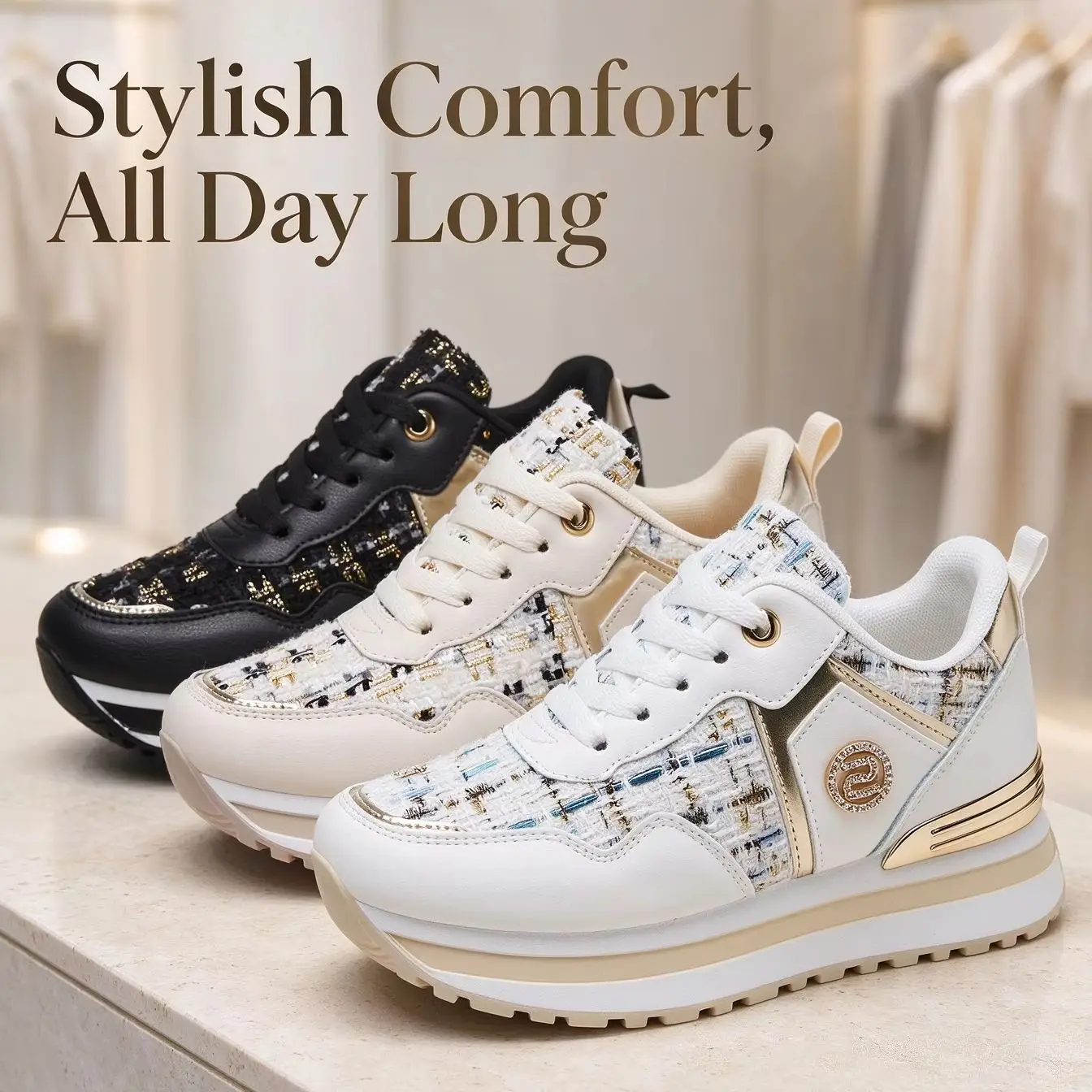 Desaidb Women Wedge Heel Sneakers Patchwork Color Elegant Style Thick Platform Shoes Four Seasons Versatile Casual Footwear