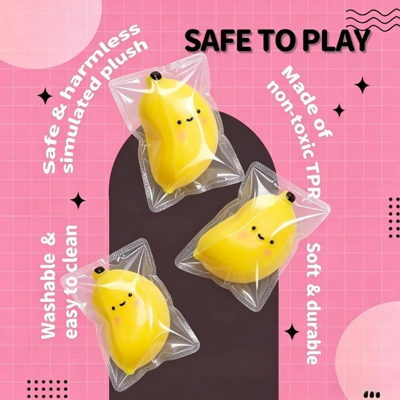 

[Squishy Banana Toy] Taba Squishy Squeeze Toy - Soft Banana Pinch Toy | Yellow Funny Smiley Face Expression Squeeze Toy | Chubby