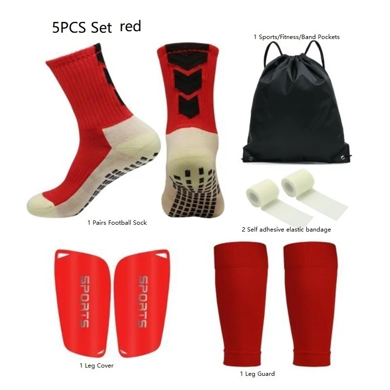 

5PCS Set Drawstring Ball bag Football Sock Men Woman Leg Guards Shin Pad for Sports Training Leg Cover Grip Soccer Socks Bandage