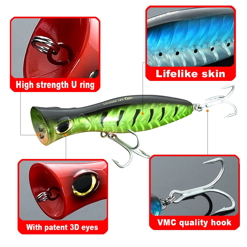 OSP Surface Popper Sea Fishing Lures 3D Eyes Fake Fish Baits Topwater Floating Wobbler Artificial Hard Bait Soft Fishing Tackle