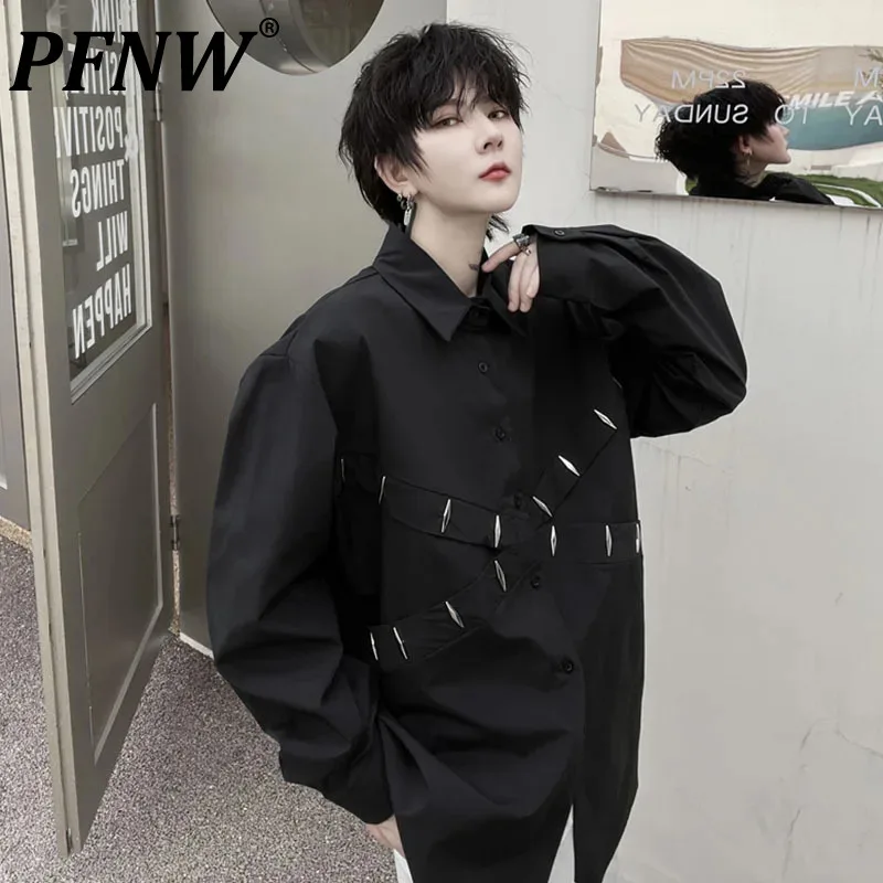 

PFNW Metal Rivet Decoration Men's Long Sleeve Shirts Deconstruction Male Cardigan Korean Fahsion Niche Design Autumn New 28W1281