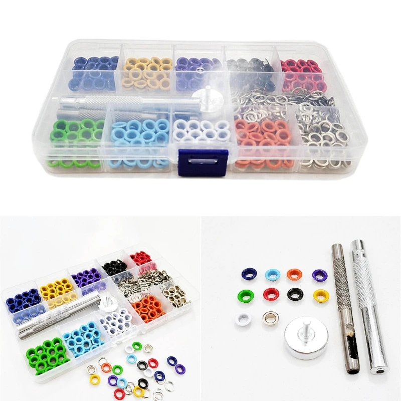 Kit occhielli in metallo, set punzonatrice per occhielli, occhielli in metallo, pelle, vestiti, riparazione tende, 5 mm, 10 colori, 400 pezzi