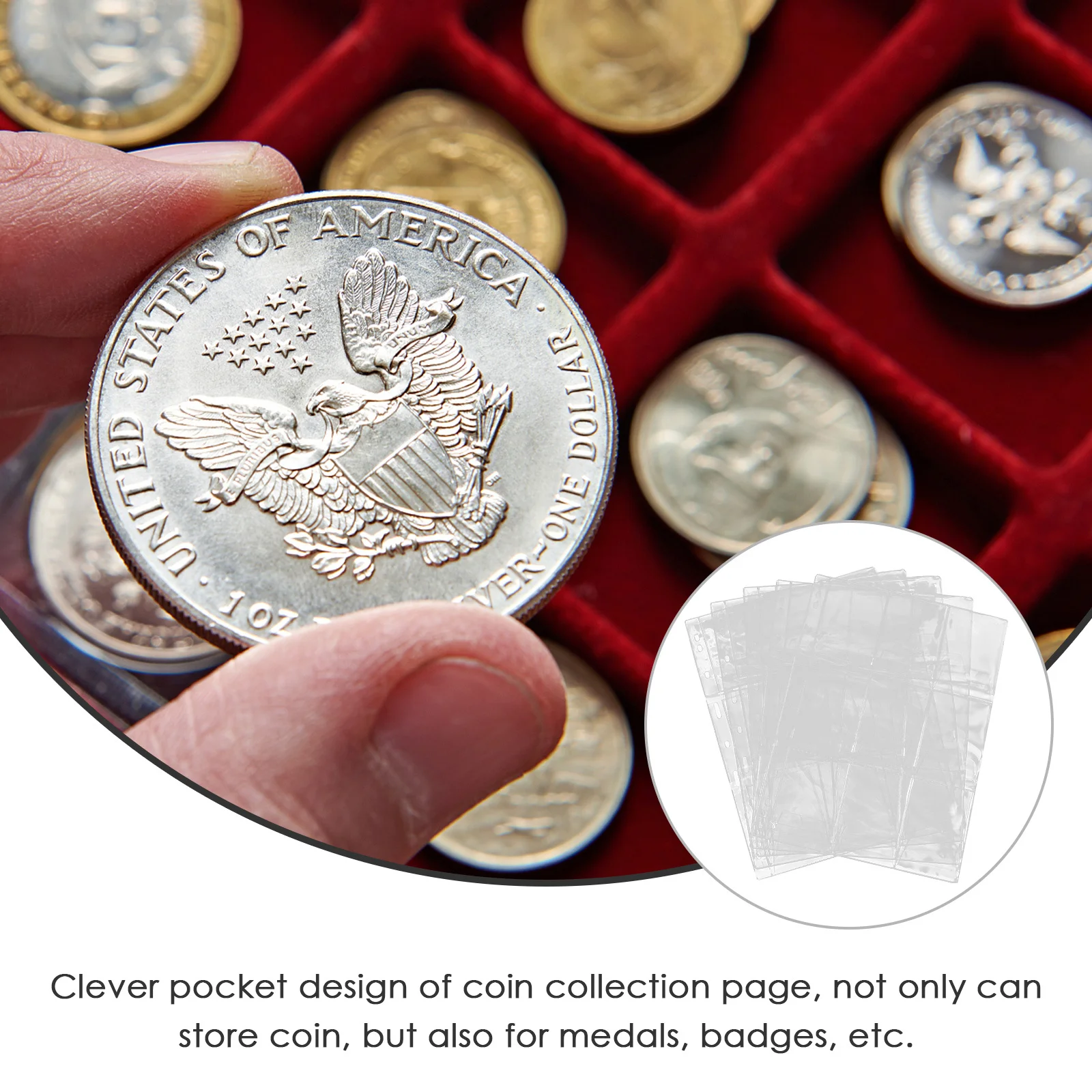 

5Pcs Coin Collection Pages Transparent Pc Binder Sleeves 9 Hole Coin Album Sheets Storage Organizer Books for Collectors