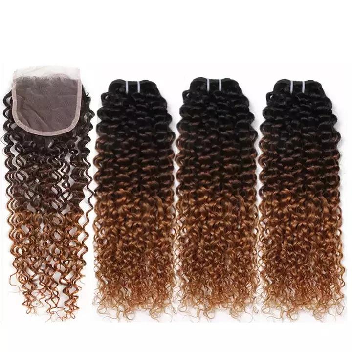 

SPARK Jerry Curly Hair Bundles With 4x4 Lace Closure 100% Human Hair 3 Bundles 1B/4/27 1B/4/30 Brazilian Human Hair Extention