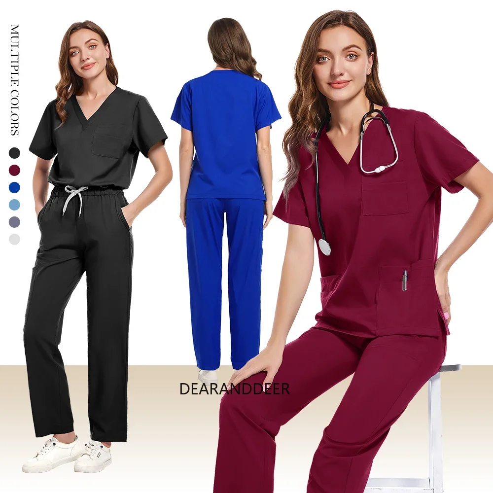 Multicolored surgical uniform short-sleeved shirt+pants nursing women pet store doctor medical operating room clinical work set