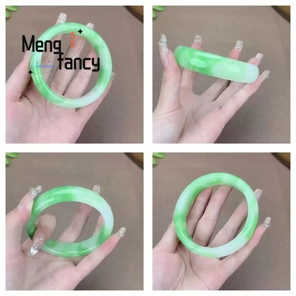 

Natural Hetian Jade Green Floating Flowers Bracelet In Jadeite Color Exquisite High-grade Fashion Jewelry Women's Accessories