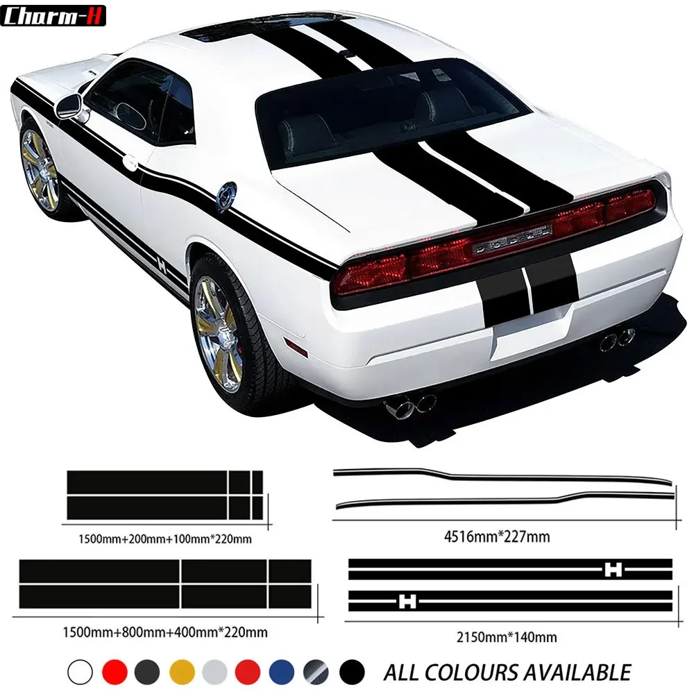 Car Styling Racing Stripe Body Kit Door Side Hood Rear Waistline Side Skirt Stripes Vinyl Decal Stickers for Dodge Challenger
