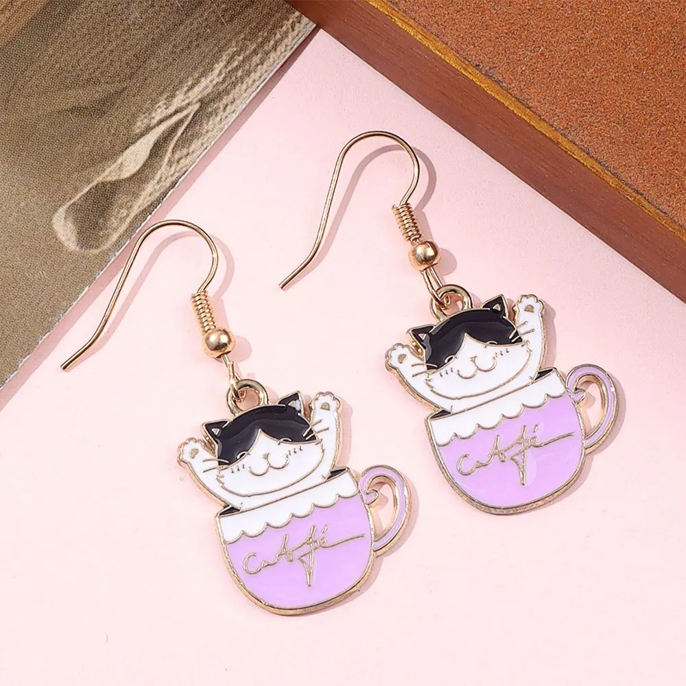 3/8/16 قطعة المعلقات الزخرفية على شكل كوب القط والقهوة، والأقراط DIY، كإكسسوارات الديكور لعيد الحب وعيد الأم #3
