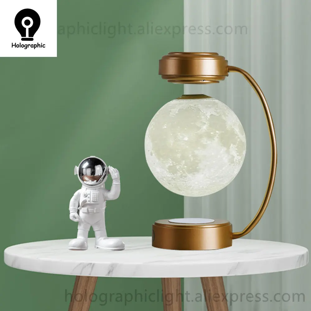 Magnetic Levitating 3D Moon Lamp LED Night Light Rotating Wireless Three Colors Floating Lamp For Bedroom Novelty Christmas Gift