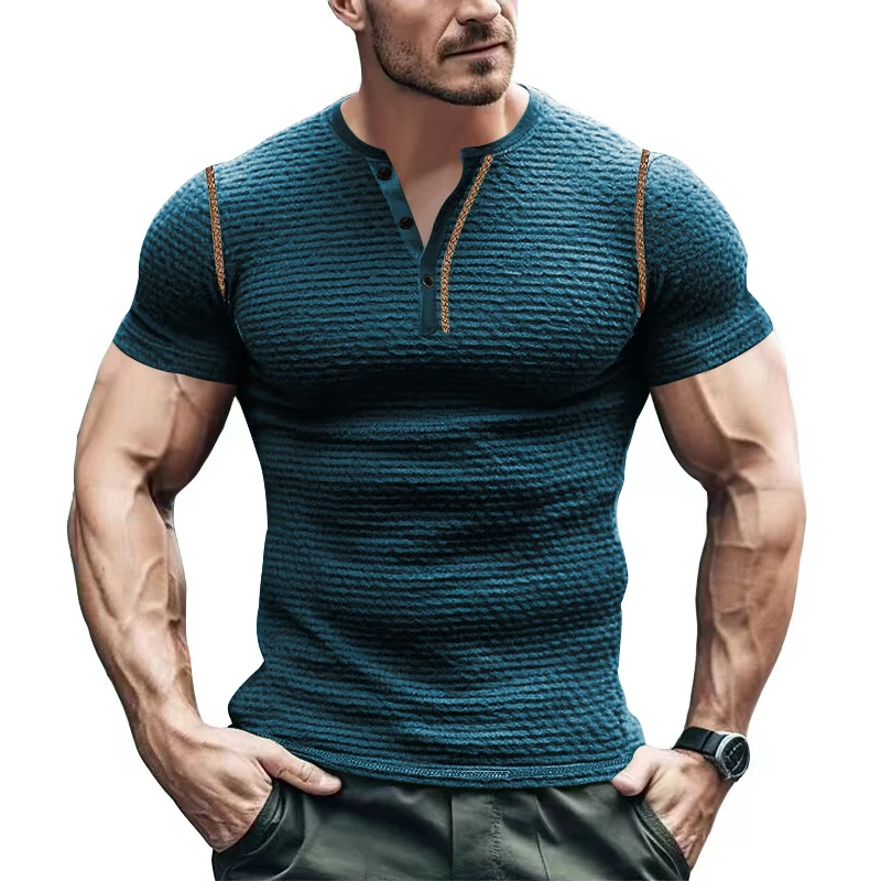 New spring and summer men\'s casual short sleeved T-shirt men\'s breathable Henry shirt  plus size outerwear