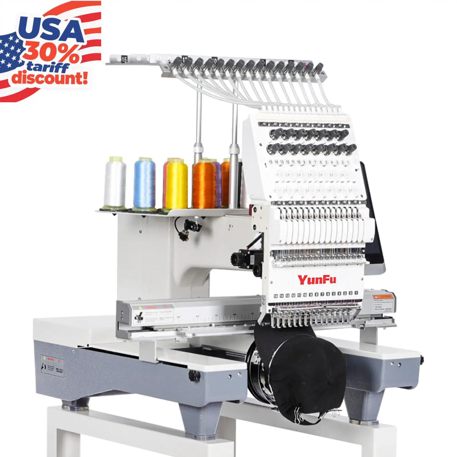 

Yunfu 12 Needles Single Head Cap Embroidery Machine 1200Rpm Speed Automatic Bearing Motor New Doorstep Quick Shipment