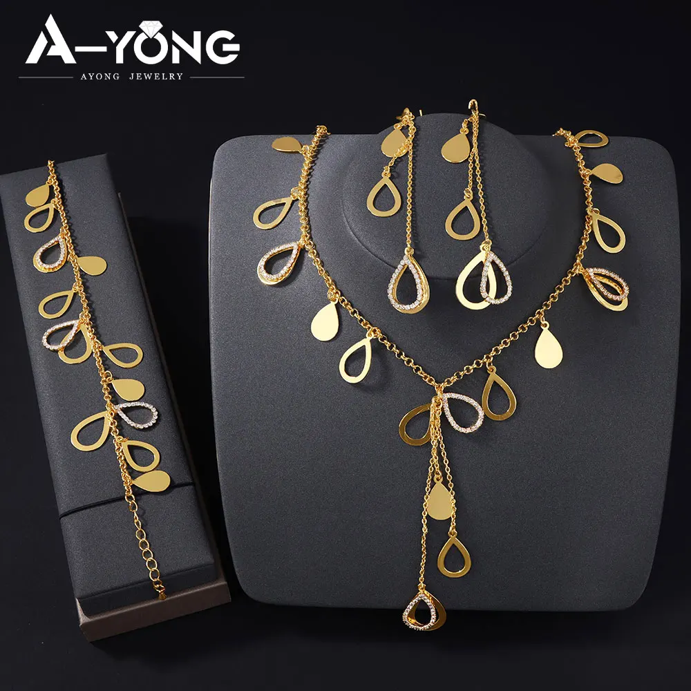 

Luxury Dubai Gold Plated Necklace Set 21k Gold Color Italian Fashion Tassel Chokers Saudi Muslim Women Wedding Jewelry