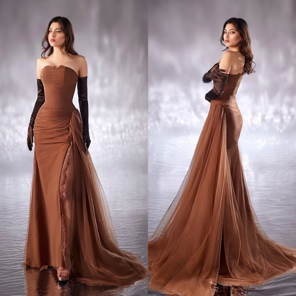 Customized Exquisite Organza Pleat A-line Strapless Long Dresses Bespoke Occasion Modern Style Matching