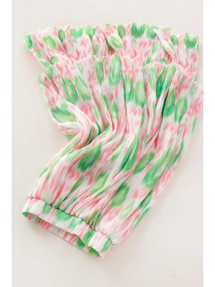 2026 Fashion Sweet Floral Print Chiffon Pleated Skirt plus size Pleated ruffle edge Skirt