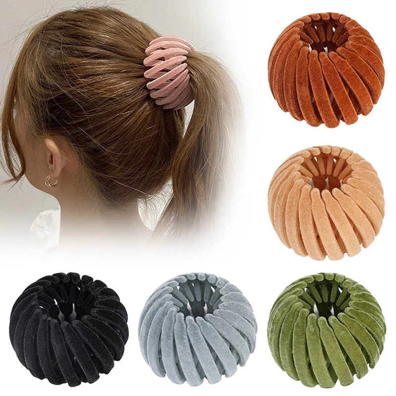 Women Bun Hair Claw Velvet Bird Nest Expanding Hair Accessories Horsetail Buckle Hair Clips Female Ponytail New Headwear Hairpin