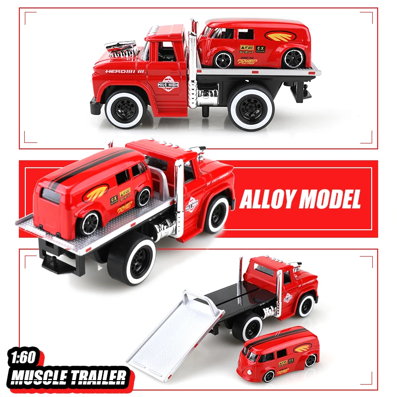 (Boxed) 1/60 scale new self-developed truck, one large and one small, die-cast metal, boy's toy, can be disassembled for play.