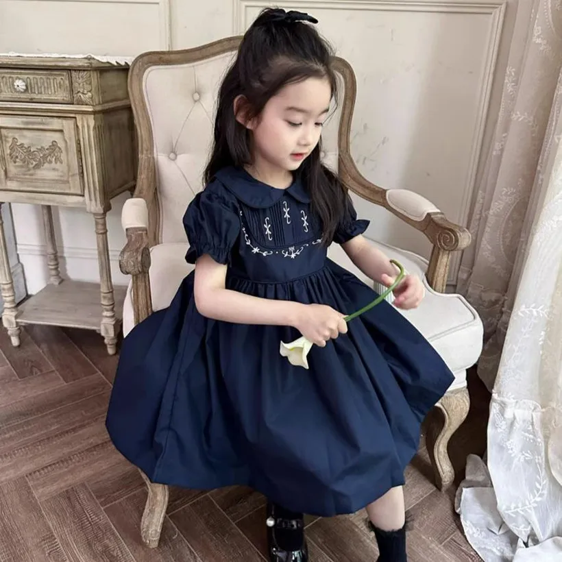 2PCS New Vintage Girls Dress Infant Toddler Teen-agers College Style Casual Embroidery Dresses A3817 Summer Dress Ropa Niña