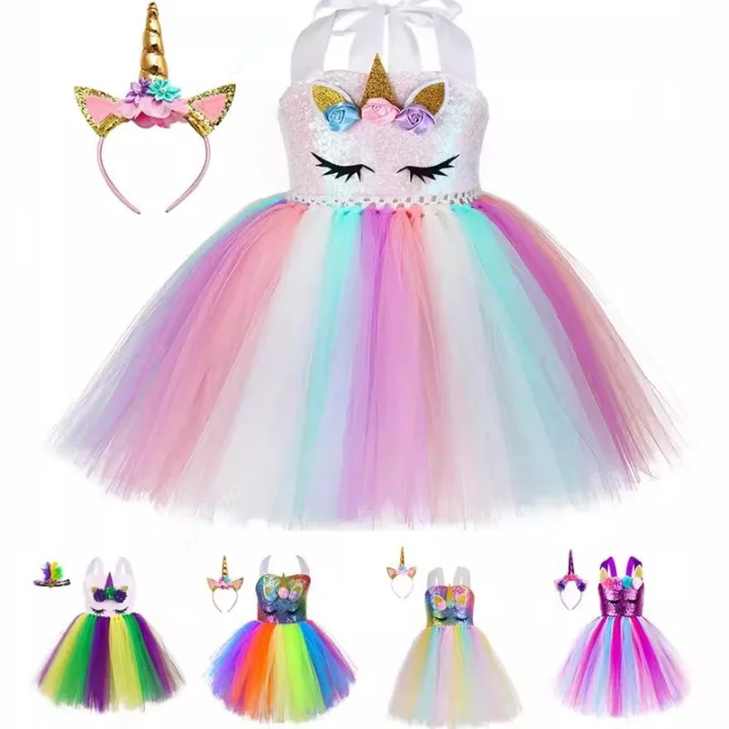 

Princess Girls Unicorn Tutu Dress Outfits Pastel Flower Baby Girl Birthday Party Dresses Tulle Kids Halloween Cosplay Costumes