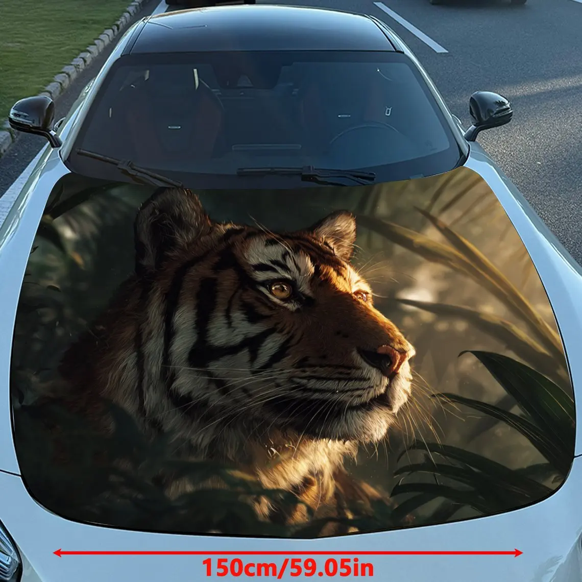 Car Decals Tiger Amidst Sunlit Foliage Car Hood Sticker, Waterproof Self - Adhesive Vinyl Graphics Decals, Decorative Protective