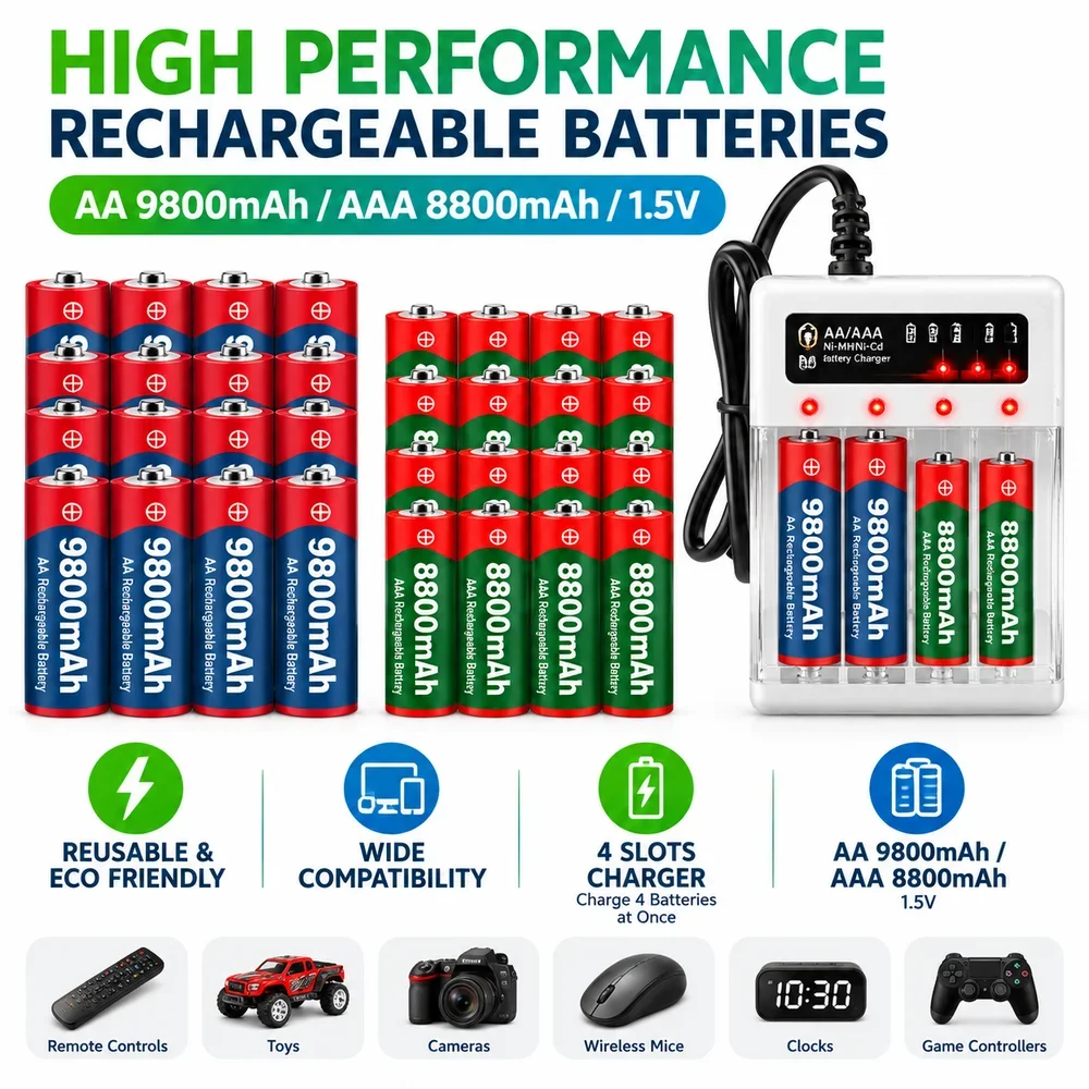 Batteria ricaricabile AAA da 1,5 V ad alta capacità, 8800 mAh, ideale per mouse da computer, giocattoli e orologi.