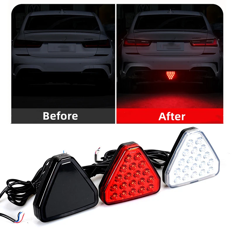 

LED Car Brake Tail Light Triangle Red Reversing Stop Flash Warning Fog Lights Anti-collision Auto Singal Lamp Universal 12v